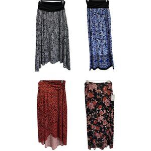 Maxi Skirt Lot size L Modest Flowy Boho Hippie Floral Pull-On Black Red Blue 90s